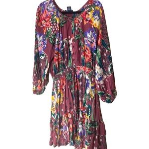 Angie Mini Dress Ruffled skirt Burgundy Flowers Size Medium